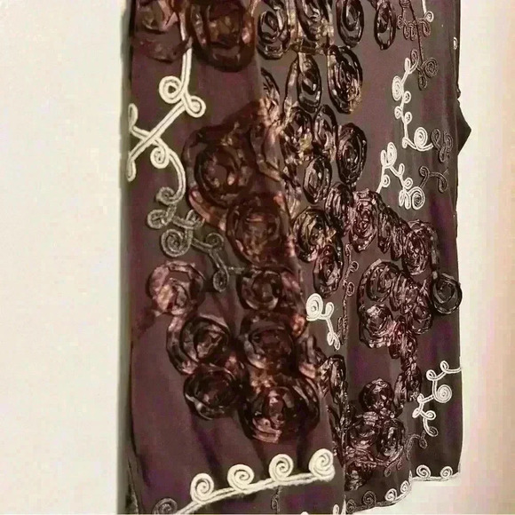 Once Again Tunic Blouse Brown Tan and Cream Ribbon Soutache Braid L Polyester - Picture 6 of 7